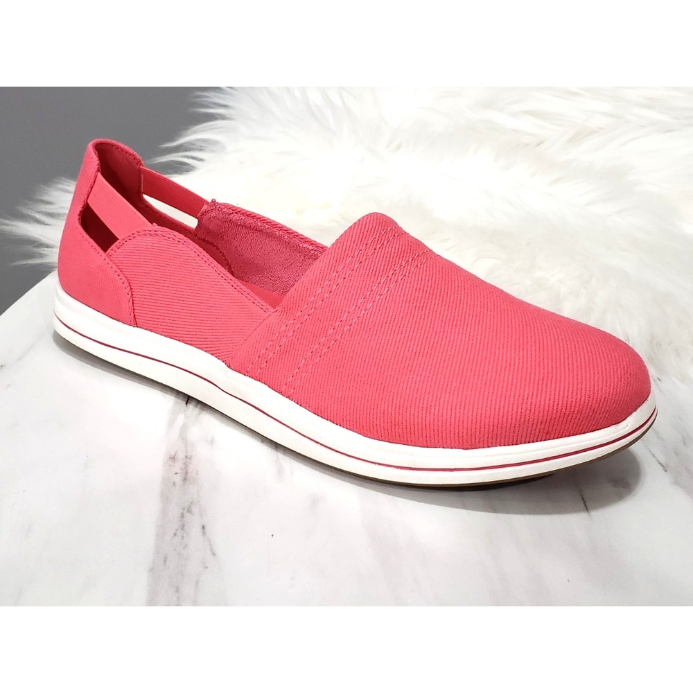 NEW 7.5 WIDE Clarks Cloudsteppers Loafers Breeze Step Comfort Canvas‎ Flats Pink